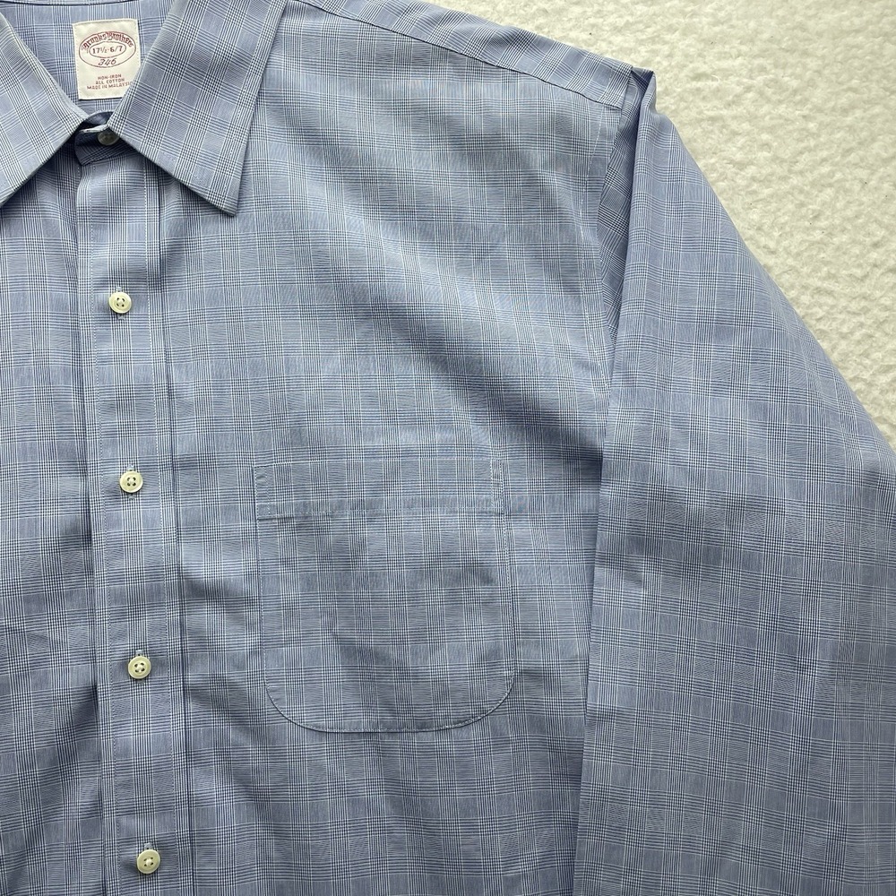 Brooks Brothers Dress Shirt Mens 17.5 6/7 Blue Glen Plaid Button Down 346 Preppy - Picture 4 of 10